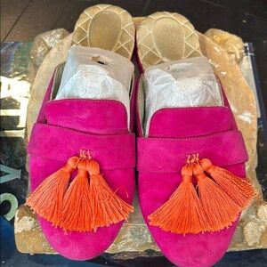 Birdies Pink and Orange Tassel Slippers